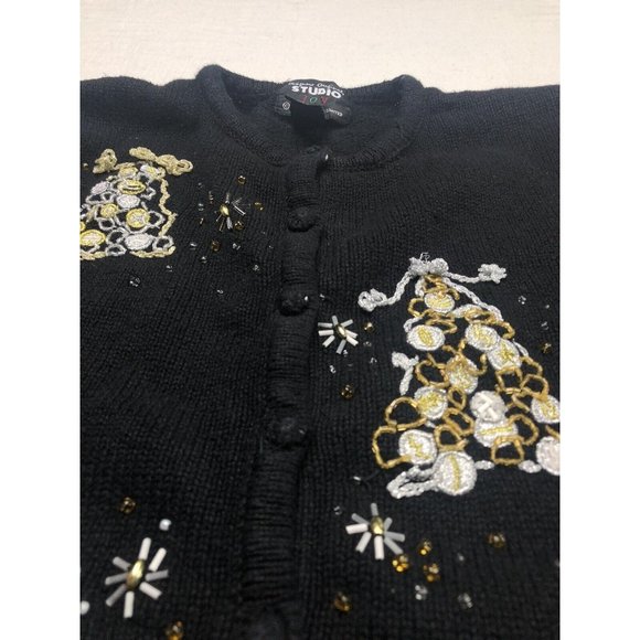 STUDIO JOY Christmas Sweater Sz S Silver Gold Jeweled Trees Designers Originals - Picture 5 of 9